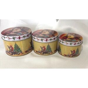 VTG Commodore Christmas Tins Set of 3 Multicolor Santa Claus Nesting 1275C